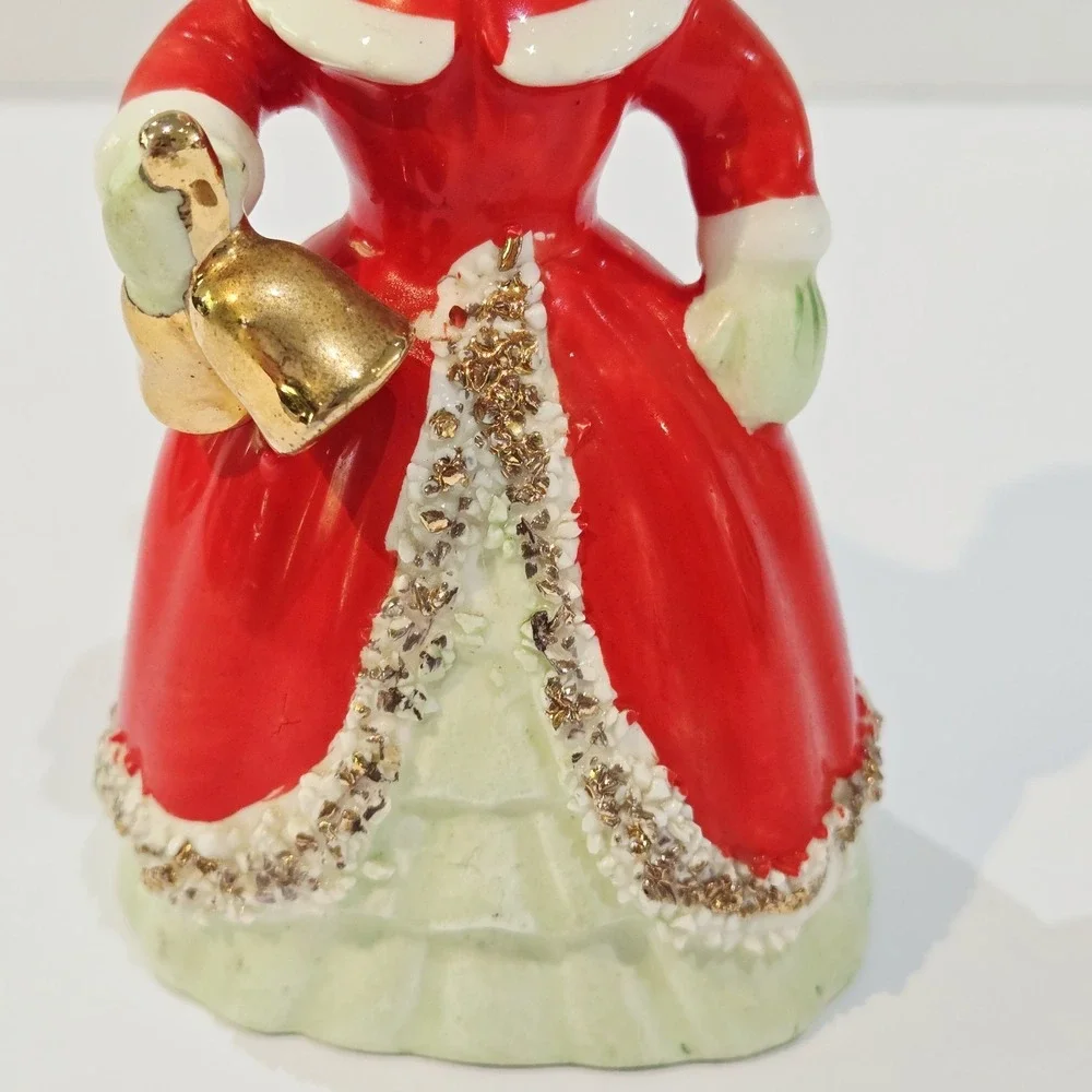Vintage 1956 NAPCO Spaghetti Trim Christmas Gold Bells Bell Angel Red Dress
